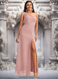 Scarlett A-line One Shoulder Floor-Length Chiffon Bridesmaid Dress With Bow STIP0025748