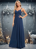 Macie A-line V-Neck Floor-Length Chiffon Bridesmaid Dress STIP0025803