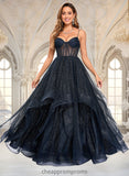 Jewel Ball-Gown/Princess V-Neck Floor-Length Tulle Prom Dresses STIP0025863