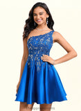 Aliana A-line One Shoulder Short Satin Homecoming Dress With Appliques Lace Sequins STIP0025657