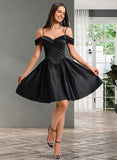 Leslie A-line Off the Shoulder Short Satin Homecoming Dress STIP0025704