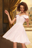 Jordan A-line Off the Shoulder V-Neck Short/Mini Tulle Stretch Crepe Homecoming Dress STIP0020526