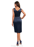 Aracely Sheath/Column V-Neck Knee-Length Satin Cocktail Dress With Beading Ruffle Sequins STIP0020892