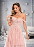 Marlee A-line Sweetheart Off the Shoulder Floor-Length Tulle Floral Lace Prom Dresses With Appliques Lace STIP0025870