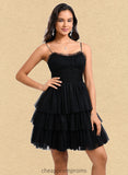 Laila Ball-Gown/Princess Scoop Short Tulle Homecoming Dress With Pleated Ruffle STIP0025648