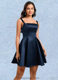 Kaylen A-line Straight Short Satin Homecoming Dress With Bow STIP0025639