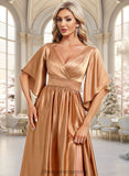 Mackenzie A-line V-Neck Floor-Length Stretch Satin Bridesmaid Dress STIP0025793