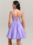 Rosalyn Ball-Gown/Princess V-Neck Short Lace Tulle Homecoming Dress With Flower STIP0025656