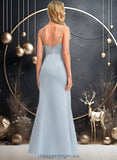 Alisha A-line V-Neck Floor-Length Satin Bridesmaid Dress STIP0025724