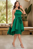 Marisol A-line Square Knee-Length Satin Homecoming Dress With Bow Ruffle STIP0020520