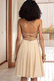 Sandy A-line Square Knee-Length Chiffon Homecoming Dress With Beading Sequins STIP0020575