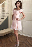 Charlize A-line Square Short/Mini Chiffon Satin Homecoming Dress With Beading Bow Ruffle STIP0020597