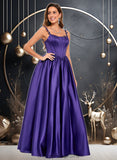 Adison Ball-Gown/Princess Scoop Floor-Length Satin Prom Dresses With Appliques Lace Beading STIP0025865