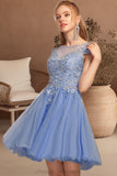 Harper A-line Scoop Short/Mini Tulle Homecoming Dress With Beading Appliques Lace STIP0020547