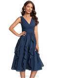 Eleanor A-line V-Neck Knee-Length Chiffon Cocktail Dress With Cascading Ruffles STIP0020799