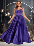 Adison Ball-Gown/Princess Scoop Floor-Length Satin Prom Dresses With Appliques Lace Beading STIP0025865