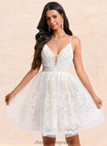 Stacy Ball-Gown/Princess V-Neck Short Tulle Lace Homecoming Dress With Pleated STIP0025711