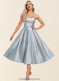 Cindy A-line V-Neck Tea-Length Satin Homecoming Dress STIP0025694