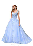 Karley Ball-Gown/Princess Sweetheart Court Train Lace Tulle Prom Dresses STIP0020979