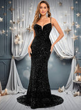 Marisa Trumpet/Mermaid V-Neck Sweep Train Sequin Prom Dresses STIP0025850