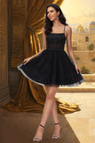 Addison A-line Square Short/Mini Satin Tulle Homecoming Dress STIP0020491