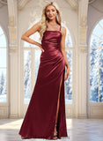 Laura Trumpet/Mermaid Square Floor-Length Stretch Satin Prom Dresses With Ruffle STIP0025875