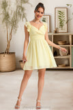 Briana A-line V-Neck Short/Mini Chiffon Homecoming Dress With Ruffle STIP0020474