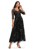 Fernanda A-line V-Neck Ankle-Length Lace Sequin Cocktail Dress STIP0020829