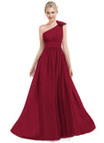 Isabell A-line One Shoulder Floor-Length Chiffon Evening Dress With Flower Pleated STIP0020960