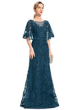 Emilee Sheath/Column Scoop Illusion Floor-Length Lace Evening Dress STIP0020948