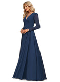 Nell A-line V-Neck Floor-Length Chiffon Evening Dress STIP0020870