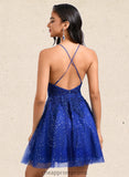 Aaliyah A-line Scoop Short Tulle Lace Homecoming Dress With Sequins STIP0025688