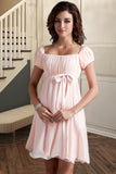 Charlize A-line Square Short/Mini Chiffon Satin Homecoming Dress With Beading Bow Ruffle STIP0020597