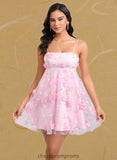 Makaila A-line Straight Mini Lace Homecoming Dress With Bow Flower STIP0025670