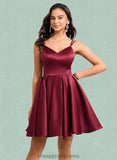 Quinn Ball-Gown/Princess V-Neck Short Satin Homecoming Dress With Bow STIP0025662