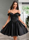 Leslie A-line Off the Shoulder Short Satin Homecoming Dress STIP0025704