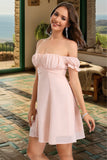 Jaslyn A-line Off the Shoulder Short/Mini Chiffon Homecoming Dress STIP0020472