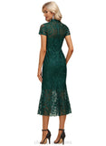 Geraldine Sheath/Column High Neck Illusion Tea-Length Lace Cocktail Dress STIP0020805