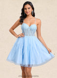 Rosemary Ball-Gown/Princess Sweetheart Short Lace Tulle Homecoming Dress With Ruffle STIP0025707