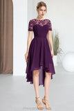 Alexia A-line Scoop Asymmetrical Chiffon Lace Homecoming Dress STIP0020587