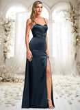 Lorna A-line V-Neck Floor-Length Stretch Satin Bridesmaid Dress STIP0025734