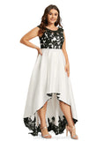 Madelyn A-line Scoop Illusion Asymmetrical Lace Satin Evening Dress STIP0020836