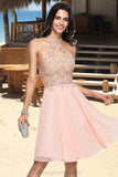 Avery A-line Halter Knee-Length Chiffon Homecoming Dress With Beading STIP0020541