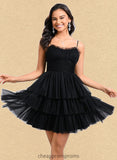 Laila Ball-Gown/Princess Scoop Short Tulle Homecoming Dress With Pleated Ruffle STIP0025648