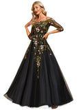 Phoebe Ball-Gown/Princess Off the Shoulder Floor-Length Lace Tulle Evening Dress With Beading STIP0020866