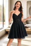 Nova A-line V-Neck Short/Mini Tulle Homecoming Dress With Sequins STIP0020462