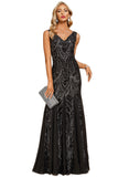 Aria Trumpet/Mermaid V-Neck Floor-Length Chiffon Sequin Evening Dress STIP0020862