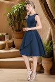 Eve A-line Scoop Knee-Length Satin Homecoming Dress With Cascading Ruffles STIP0020595