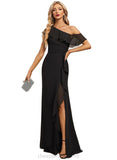 Azul Sheath/Column Asymmetrical Floor-Length Chiffon Evening Dress With Cascading Ruffles STIP0020804