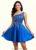 Aliana A-line One Shoulder Short Satin Homecoming Dress With Appliques Lace Sequins STIP0025657